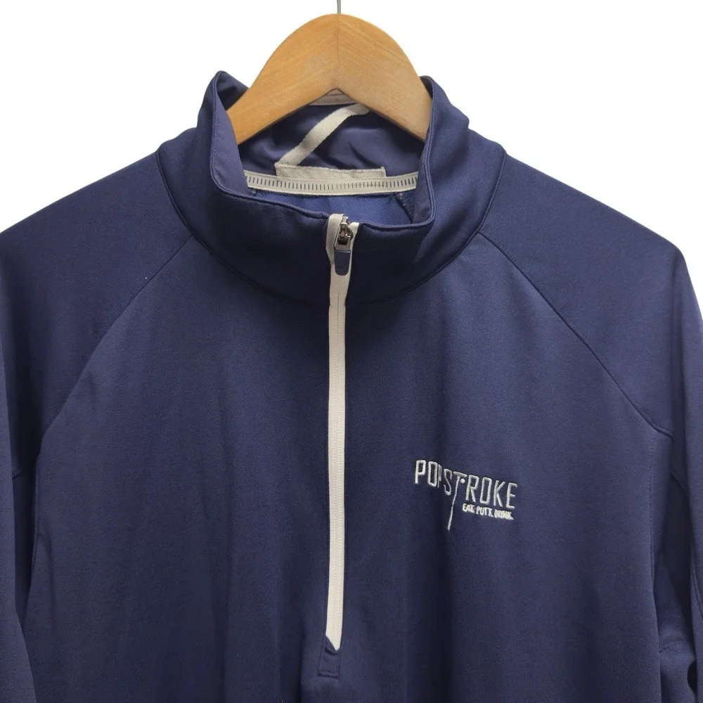 Zero Restriction Men's XL PopStroke Logo Navy Golf 1/4 Zip Pullover Sweater euc